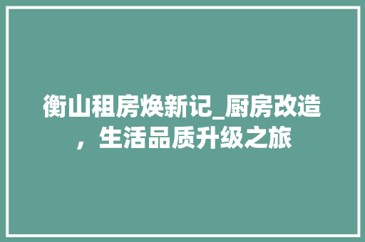 衡山租房焕新记_厨房改造，生活品质升级之旅