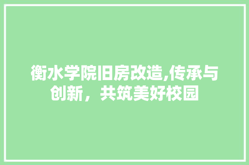衡水学院旧房改造,传承与创新，共筑美好校园