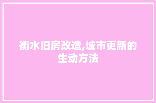 衡水旧房改造,城市更新的生动方法