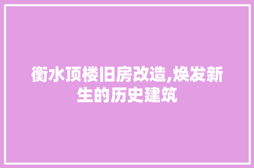衡水顶楼旧房改造,焕发新生的历史建筑
