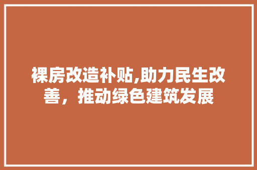 裸房改造补贴,助力民生改善，推动绿色建筑发展