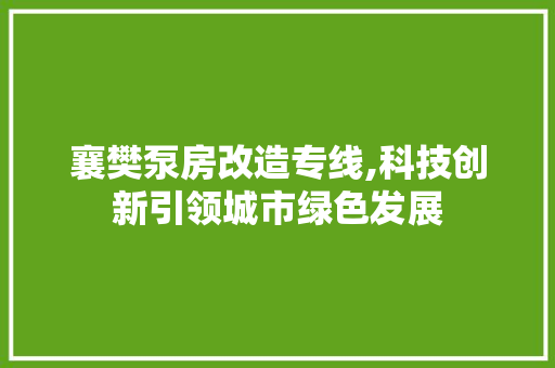 襄樊泵房改造专线,科技创新引领城市绿色发展