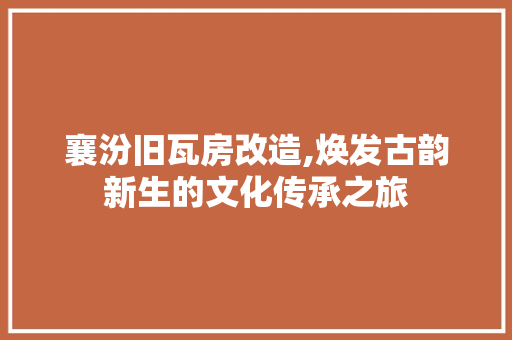 襄汾旧瓦房改造,焕发古韵新生的文化传承之旅