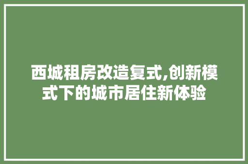 西城租房改造复式,创新模式下的城市居住新体验