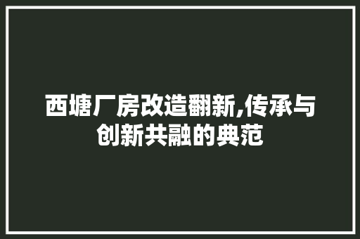 西塘厂房改造翻新,传承与创新共融的典范