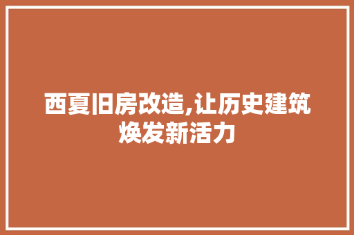 西夏旧房改造,让历史建筑焕发新活力