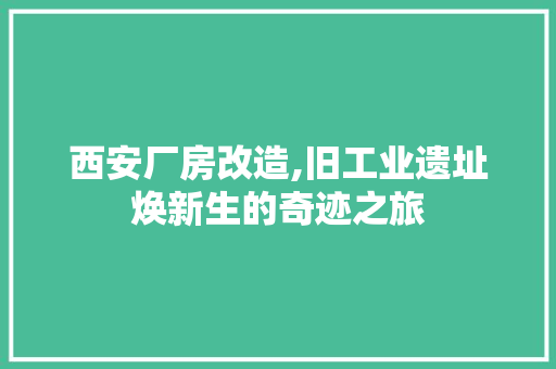 西安厂房改造,旧工业遗址焕新生的奇迹之旅