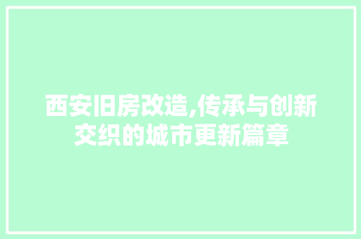 西安旧房改造,传承与创新交织的城市更新篇章