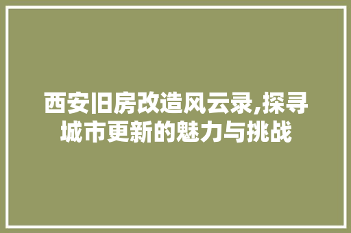 西安旧房改造风云录,探寻城市更新的魅力与挑战