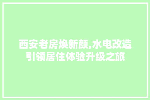 西安老房焕新颜,水电改造引领居住体验升级之旅