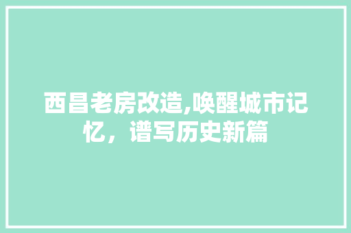 西昌老房改造,唤醒城市记忆，谱写历史新篇