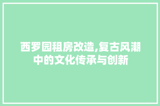 西罗园租房改造,复古风潮中的文化传承与创新