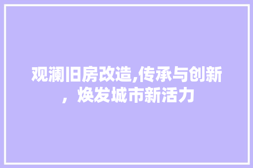 观澜旧房改造,传承与创新，焕发城市新活力