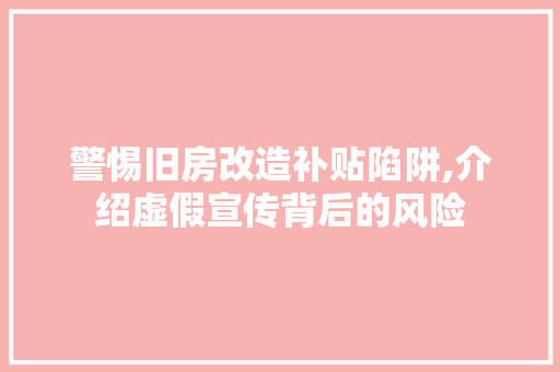 警惕旧房改造补贴陷阱,介绍虚假宣传背后的风险