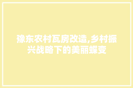 豫东农村瓦房改造,乡村振兴战略下的美丽蝶变