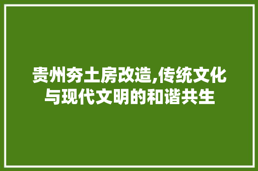 贵州夯土房改造,传统文化与现代文明的和谐共生