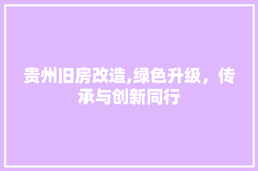 贵州旧房改造,绿色升级，传承与创新同行