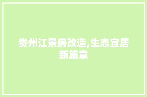 贵州江景房改造,生态宜居新篇章 居家维修