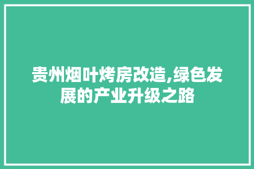 贵州烟叶烤房改造,绿色发展的产业升级之路