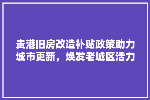 贵港旧房改造补贴政策助力城市更新，焕发老城区活力
