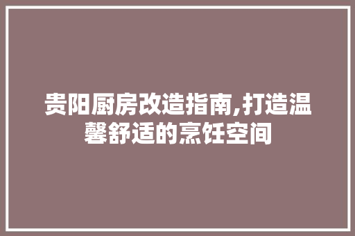 贵阳厨房改造指南,打造温馨舒适的烹饪空间
