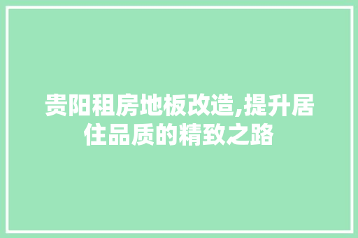 贵阳租房地板改造,提升居住品质的精致之路