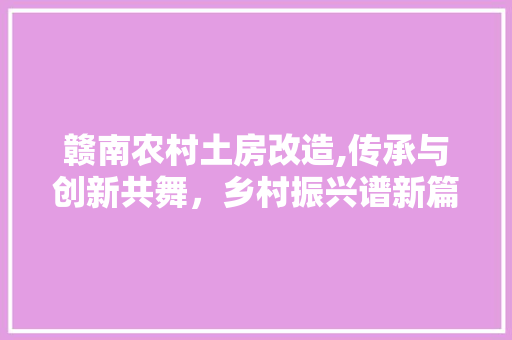 赣南农村土房改造,传承与创新共舞，乡村振兴谱新篇