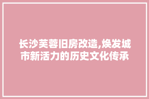 长沙芙蓉旧房改造,焕发城市新活力的历史文化传承