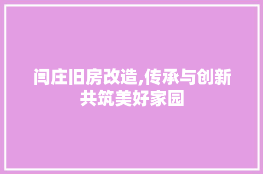 闫庄旧房改造,传承与创新共筑美好家园