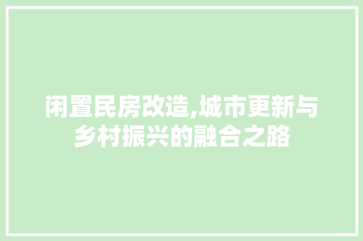 闲置民房改造,城市更新与乡村振兴的融合之路