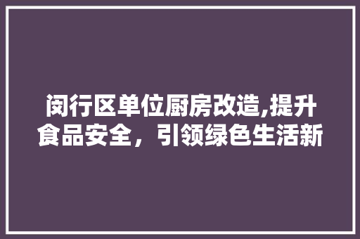 闵行区单位厨房改造,提升食品安全，引领绿色生活新风尚