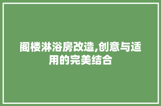 阁楼淋浴房改造,创意与适用的完美结合
