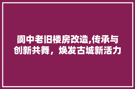 阆中老旧楼房改造,传承与创新共舞，焕发古城新活力