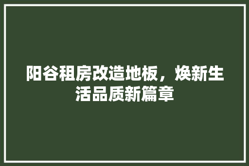 阳谷租房改造地板，焕新生活品质新篇章