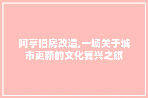 阿亨旧房改造,一场关于城市更新的文化复兴之旅