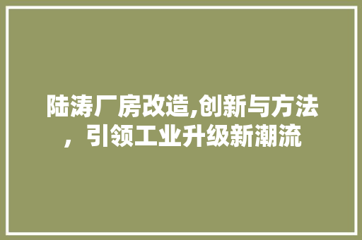 陆涛厂房改造,创新与方法，引领工业升级新潮流