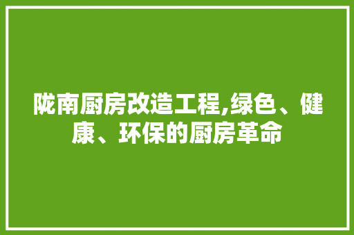 陇南厨房改造工程,绿色、健康、环保的厨房革命