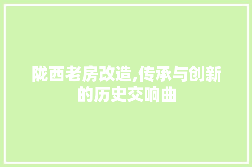 陇西老房改造,传承与创新的历史交响曲