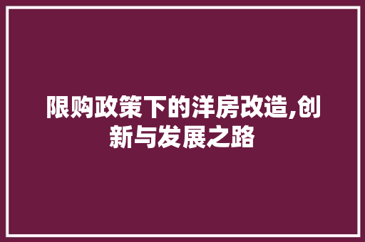 限购政策下的洋房改造,创新与发展之路