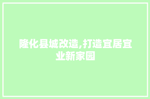 隆化县城改造,打造宜居宜业新家园