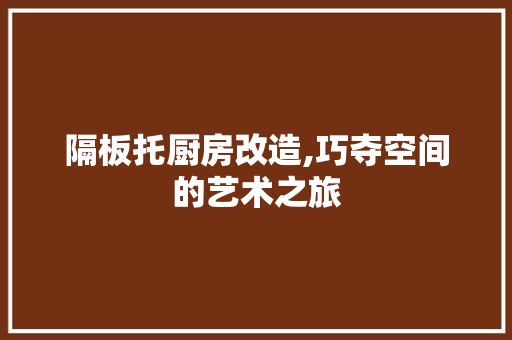 隔板托厨房改造,巧夺空间的艺术之旅