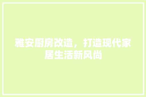 雅安厨房改造，打造现代家居生活新风尚