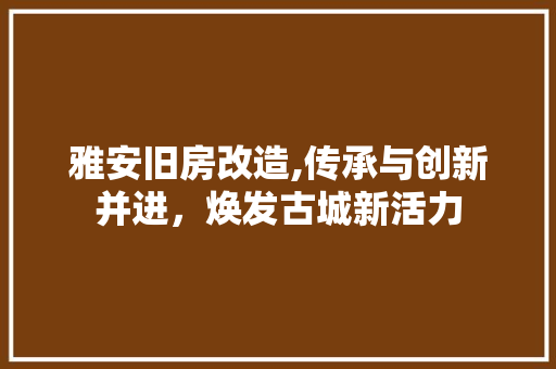 雅安旧房改造,传承与创新并进，焕发古城新活力