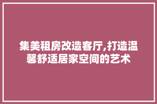 集美租房改造客厅,打造温馨舒适居家空间的艺术