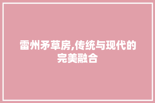 雷州矛草房,传统与现代的完美融合