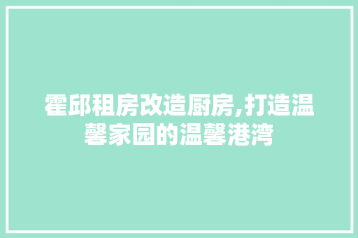 霍邱租房改造厨房,打造温馨家园的温馨港湾