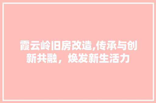 霞云岭旧房改造,传承与创新共融，焕发新生活力