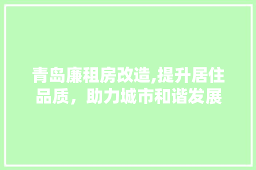 青岛廉租房改造,提升居住品质，助力城市和谐发展