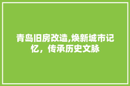青岛旧房改造,焕新城市记忆，传承历史文脉