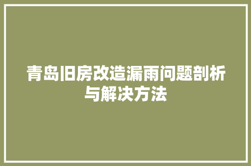 青岛旧房改造漏雨问题剖析与解决方法